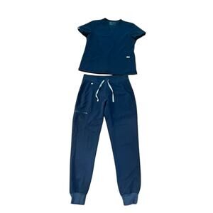 EUC FIGS Ceil Blue Scrub Set Caterina top w Zamora joggers sz S